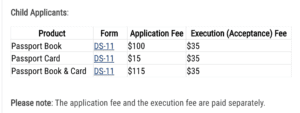 infant passport fees